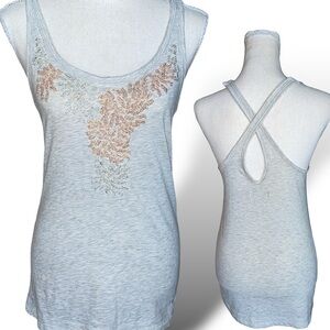 Abercrombie & Fitch Y2K Beaded Tank Crisscross Back Silver Peach Fairycore Sz XL